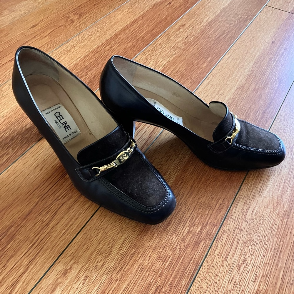 Vintage Celine Leather Heeled Loafers